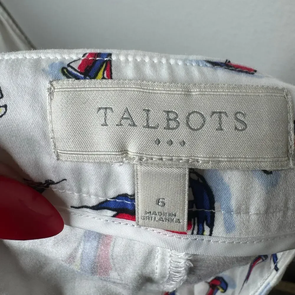 Talbots Women’s Size 6 Sailboat Print Shorts White Red Blue Nautical Cotton‎